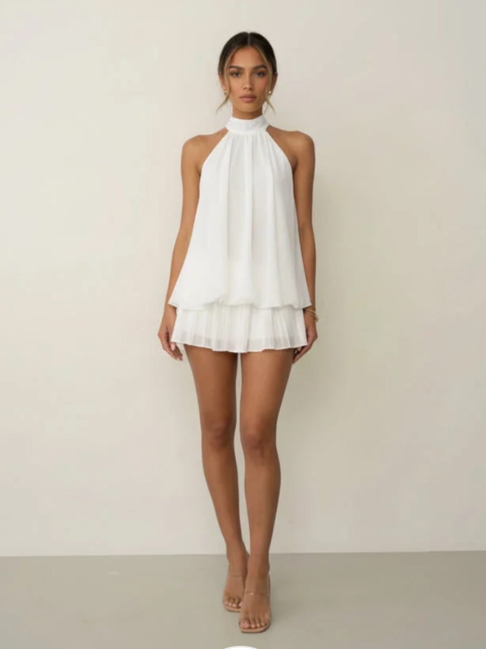 White Halter Chemise with Tiered Skirt